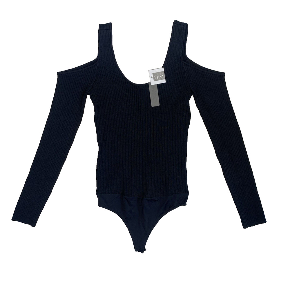 Intermix Blouse Womens Large NEW Black Jayce Ribbed Stretchy Bodysuit Going Out